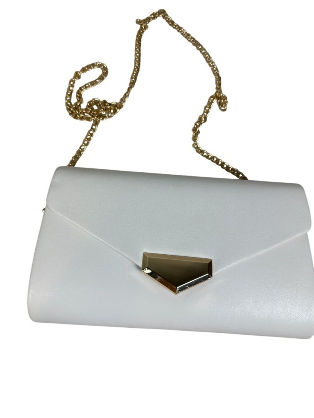 Charming Tailor White Clutch Purse Gold Chain Strap Geometric Closure